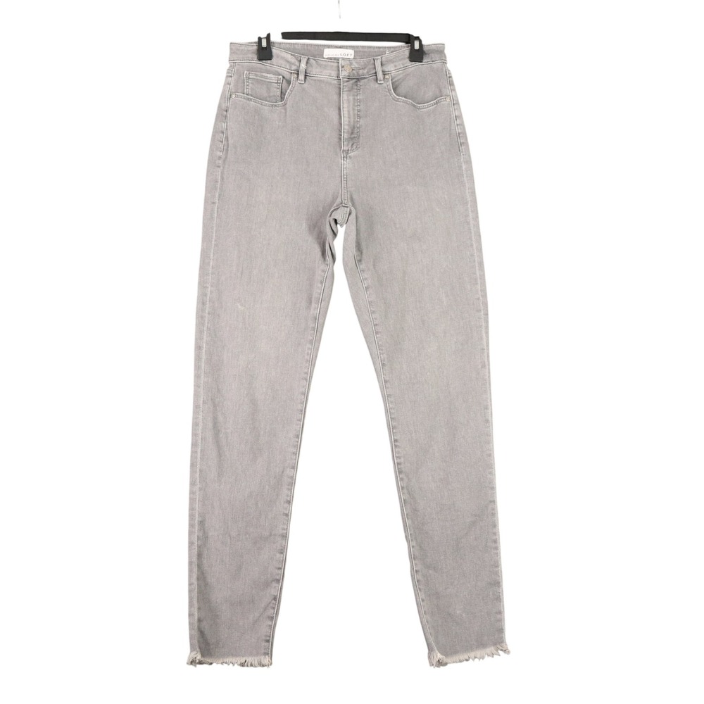 LOFT The Curvy Skinny Jeans Women 10 Grey Raw Hem Frayed Casual Everyday